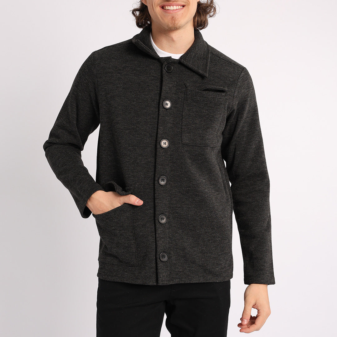 BLACK MELTON SHACKET (ASYMETRIC POCKET)