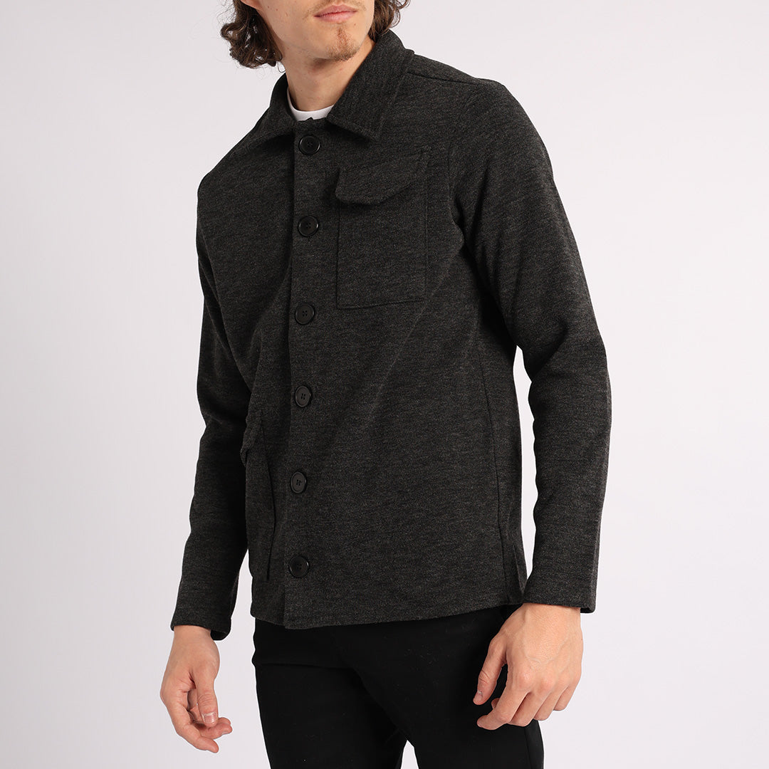 BLACK MELTON SHACKET (ASYMETRIC POCKET)