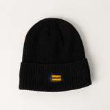 BLACK TURN UP RIBBED BEANIE