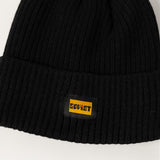 BLACK TURN UP RIBBED BEANIE