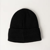 BLACK TURN UP RIBBED BEANIE