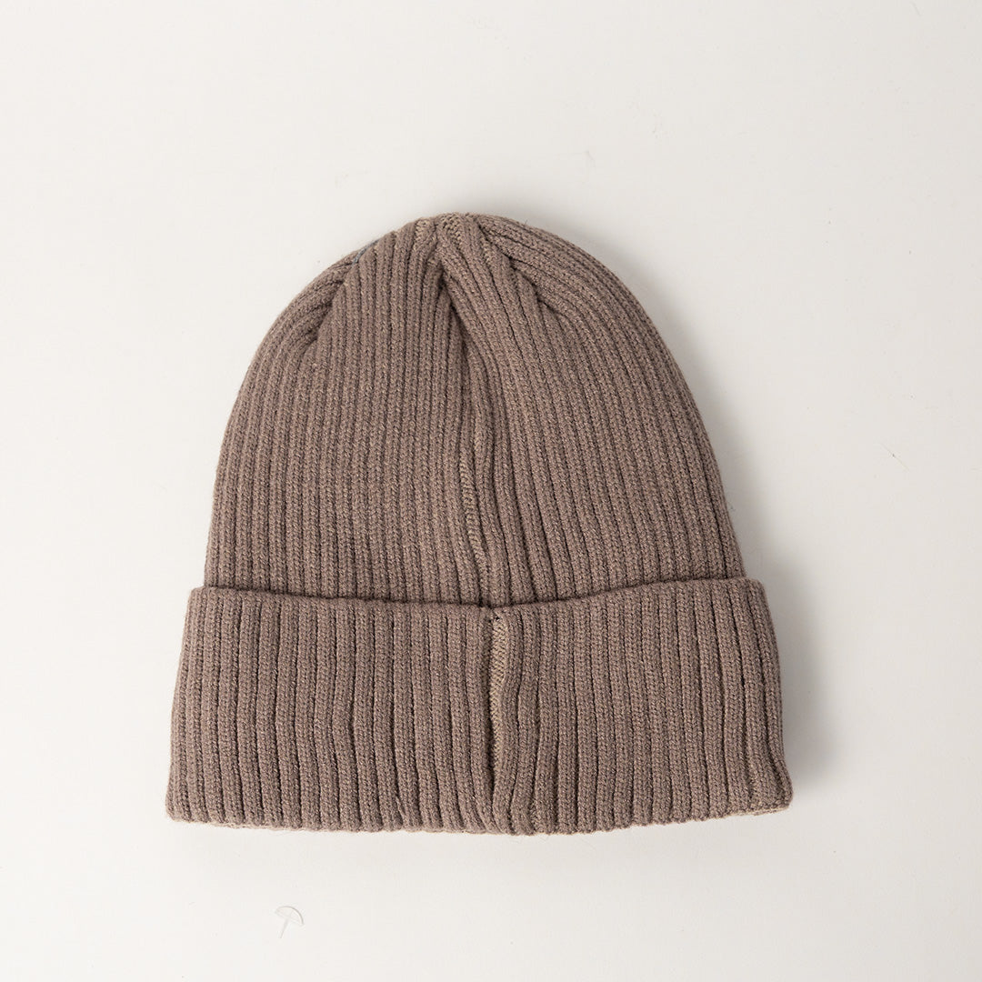 TAUPE TURN UP RIBBED BEANIE (LINED INNER)