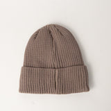 TAUPE TURN UP RIBBED BEANIE (LINED INNER)