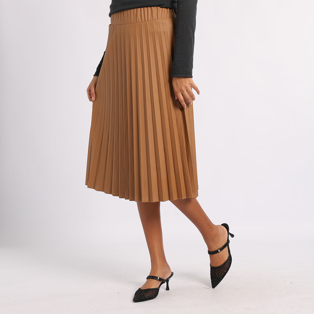 BROWN PU PLEATED SKIRT