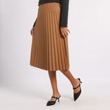 BROWN PU PLEATED SKIRT