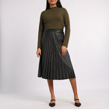 BLACK PU PLEATED SKIRT
