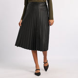 BLACK PU PLEATED SKIRT