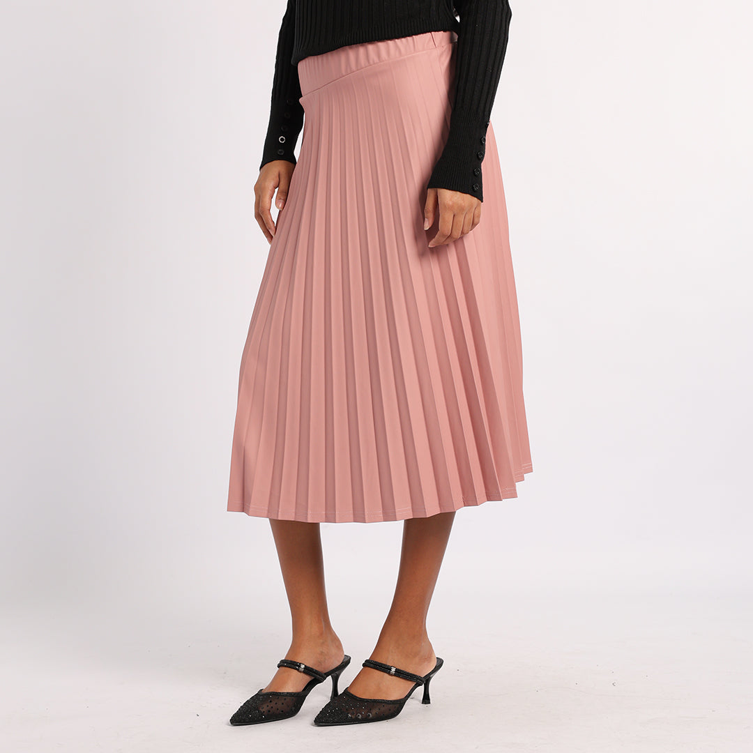PINK PU PLEATED SKIRT