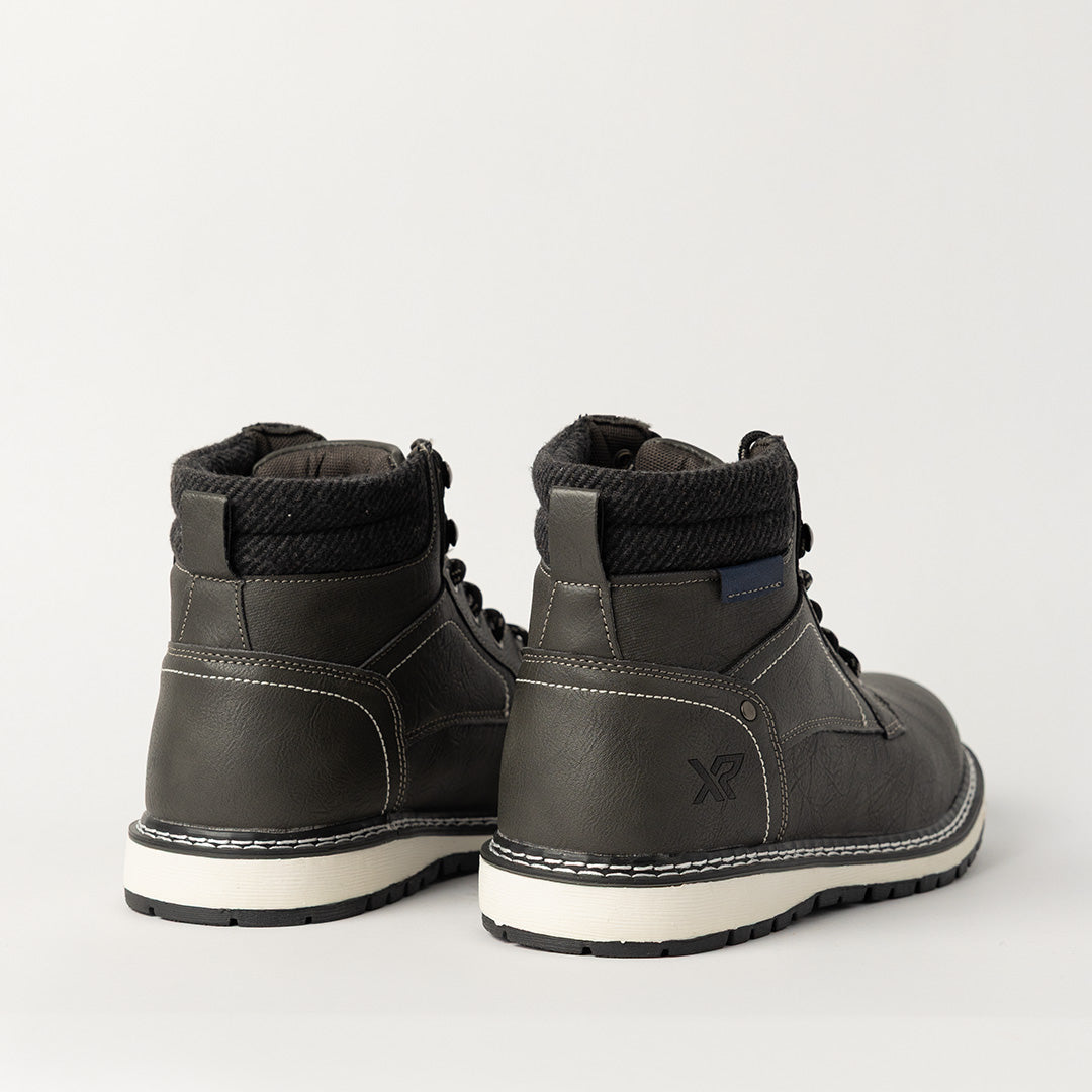 GREY PU LACE UP BOOT
