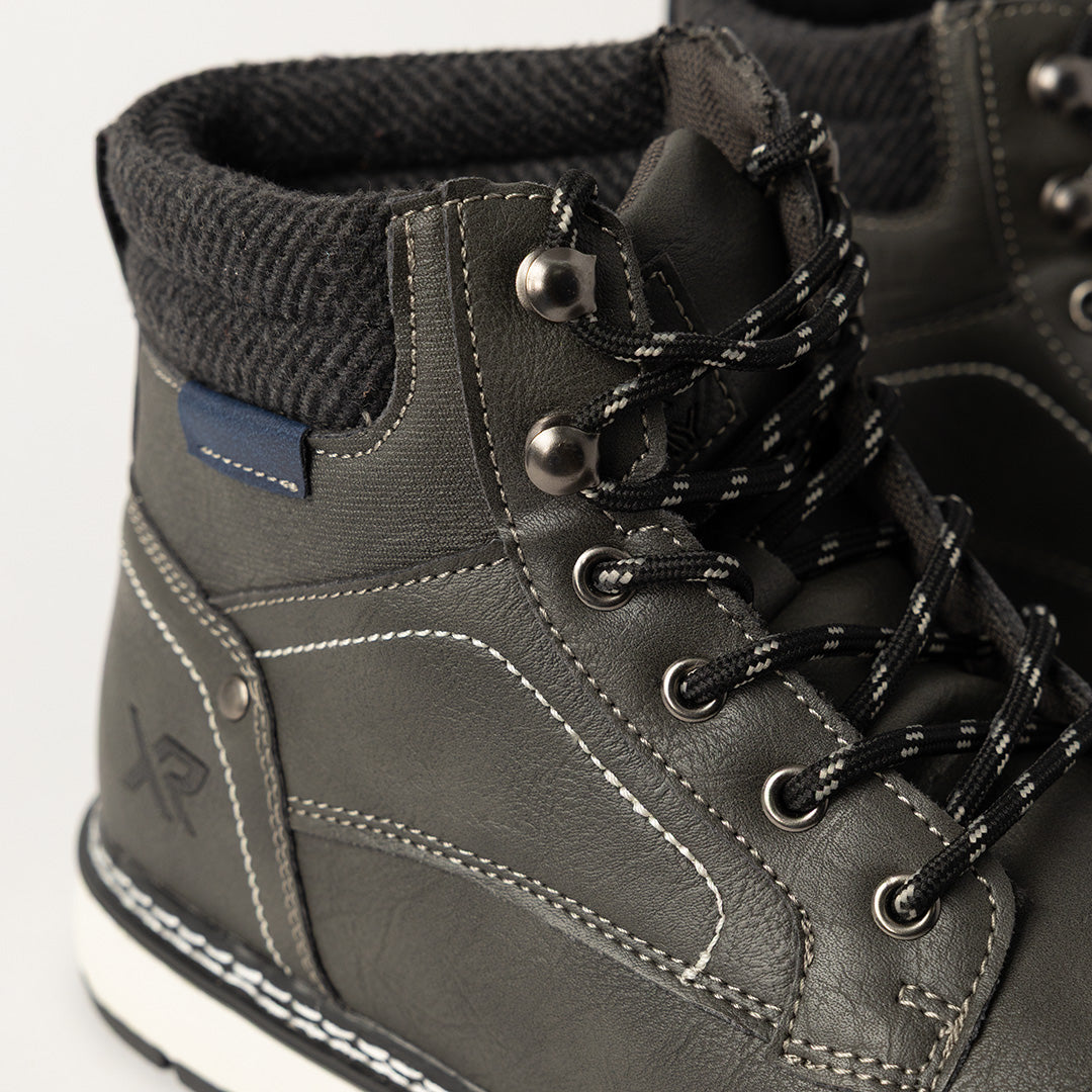 GREY PU LACE UP BOOT
