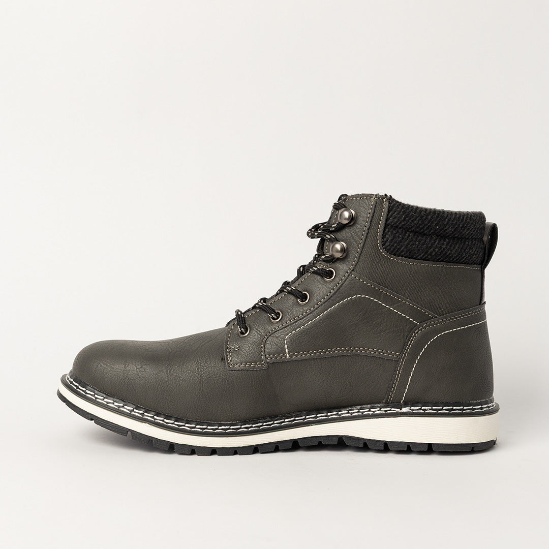 GREY PU LACE UP BOOT