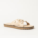 LADIES CIARRA ECRU CROSSOVER PEARL SANDAL