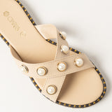 LADIES CIARRA ECRU CROSSOVER PEARL SANDAL