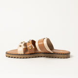 LADIES CIARRA TAN &amp; ECRU TRIPLE STRAP PUSH IN SANDAL