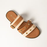 LADIES CIARRA TAN &amp; ECRU TRIPLE STRAP PUSH IN SANDAL