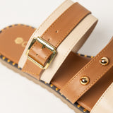 LADIES CIARRA TAN &amp; ECRU TRIPLE STRAP PUSH IN SANDAL