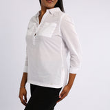 Ladies Ciarra White Curved Hem Shirt.