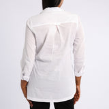 Ladies Ciarra White Curved Hem Shirt.