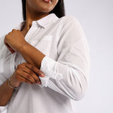 Ladies Ciarra White Curved Hem Shirt.