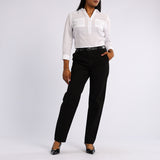 Ladies Ciarra White Curved Hem Shirt.