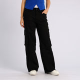 BLACK DENIM CARGO WIDE LEG JEAN