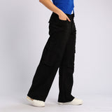 BLACK DENIM CARGO WIDE LEG JEAN
