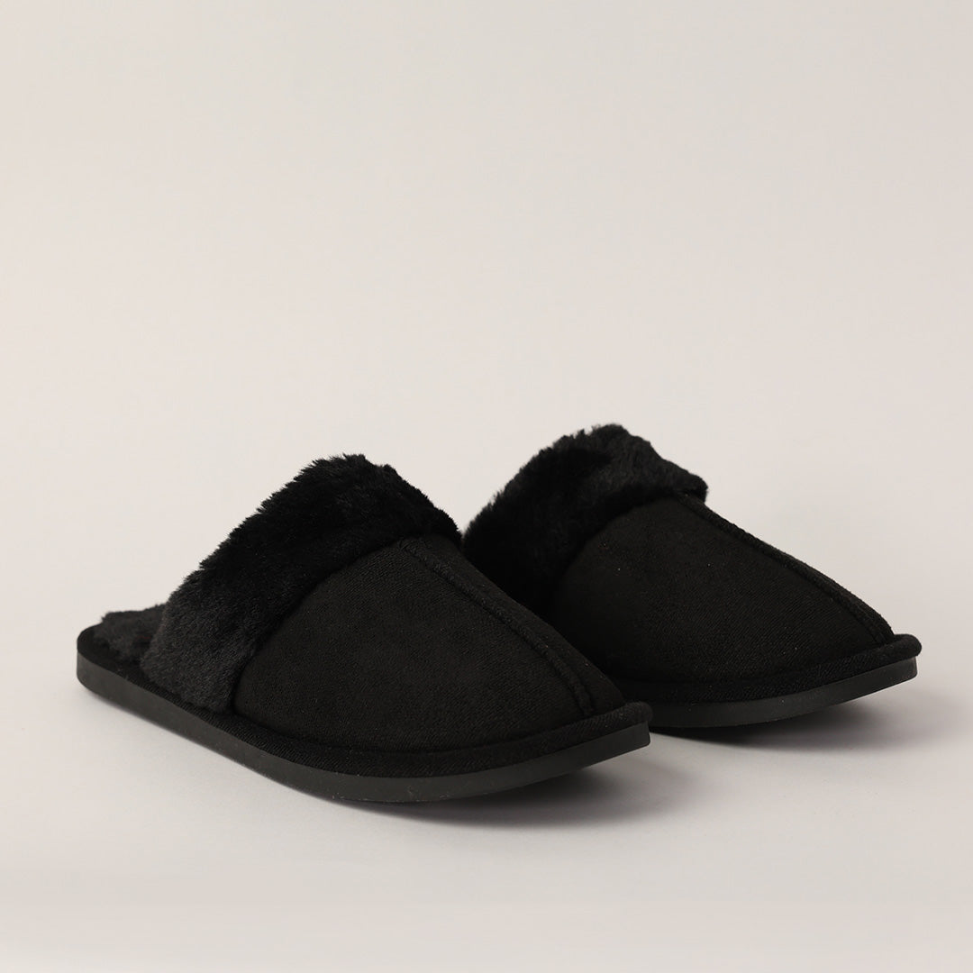 BLACK CLOSED TOE FUR SLIPPER (COMFORT INNER)