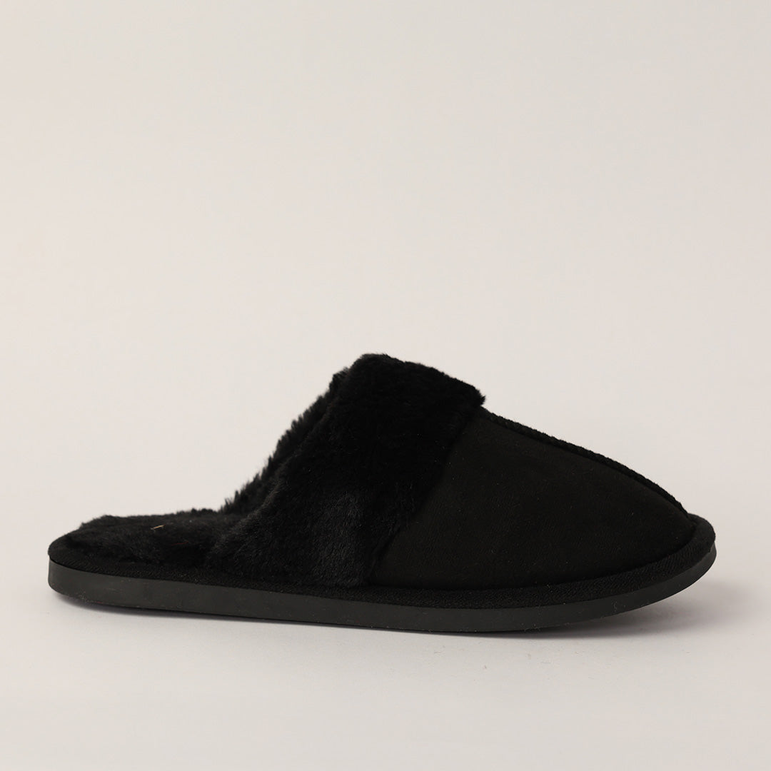 BLACK CLOSED TOE FUR SLIPPER (COMFORT INNER)