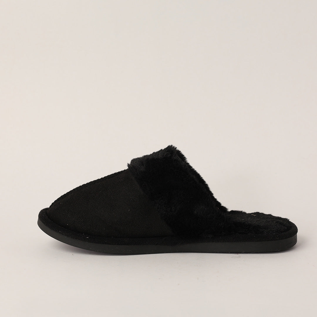 BLACK CLOSED TOE FUR SLIPPER (COMFORT INNER)