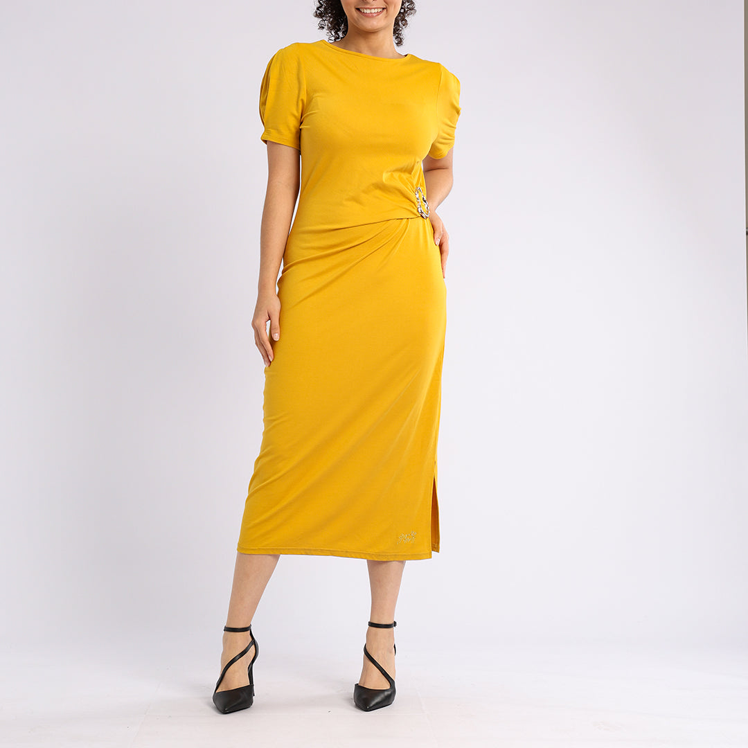 SHORT SLEEVE DRESS WITH GOLD TRIM