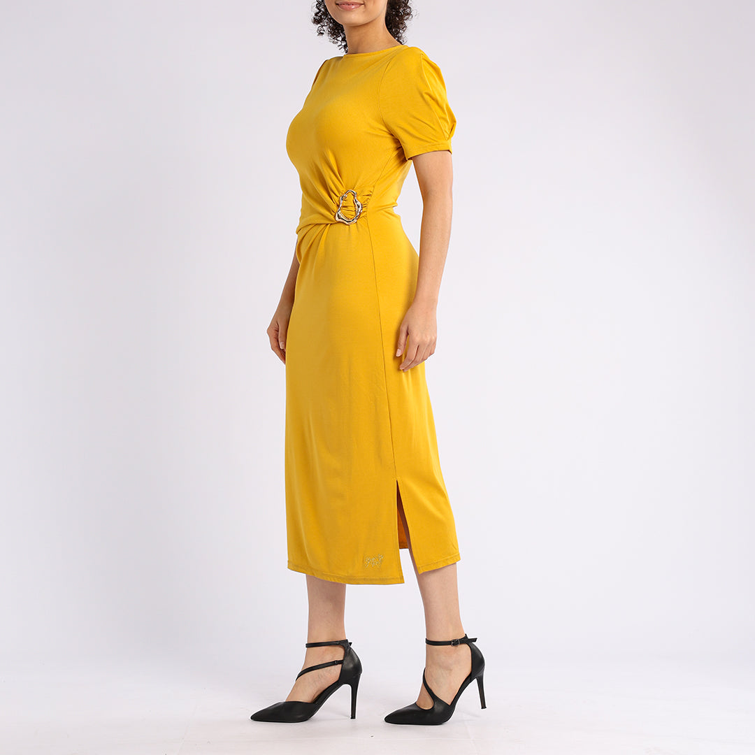 SHORT SLEEVE DRESS WITH GOLD TRIM
