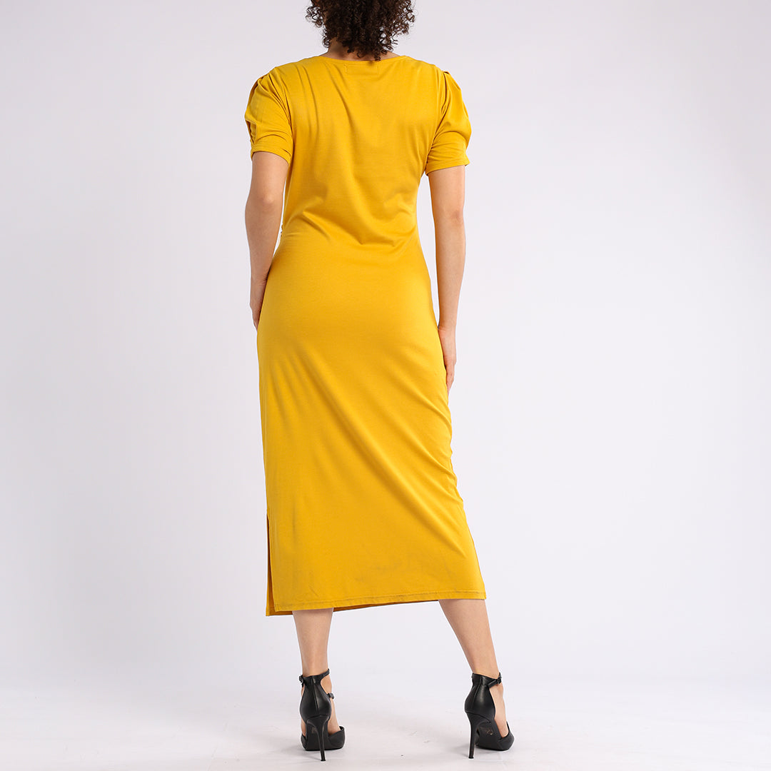 SHORT SLEEVE DRESS WITH GOLD TRIM