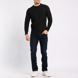 BLACK TEXTURED ROUND-NECK JERSEY