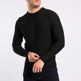 BLACK TEXTURED ROUND-NECK JERSEY