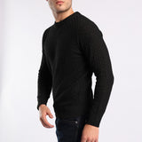 BLACK TEXTURED ROUND-NECK JERSEY