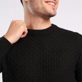 BLACK TEXTURED ROUND-NECK JERSEY