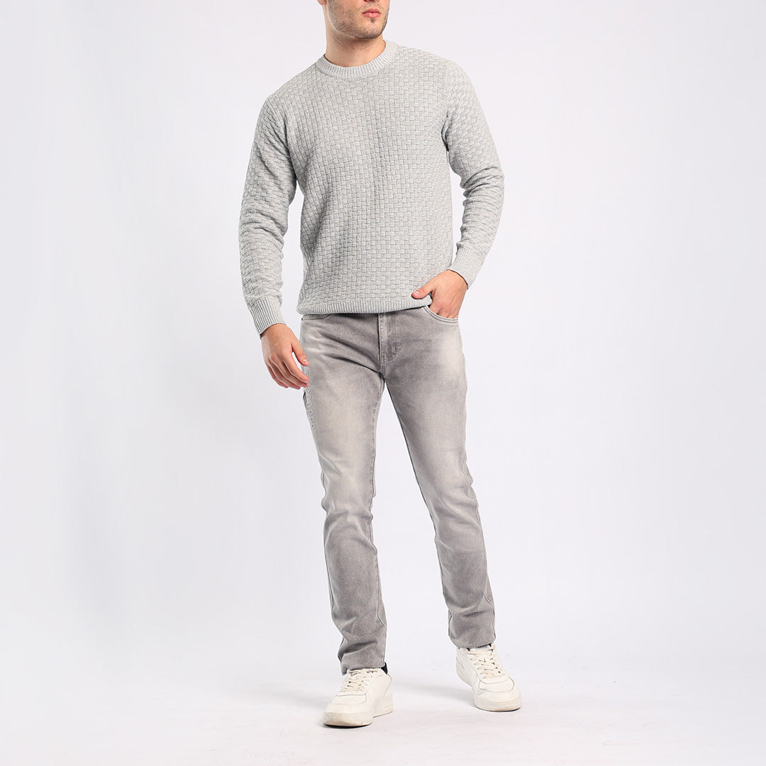 GREY TEXTURED ROUND-NECK JERSEY