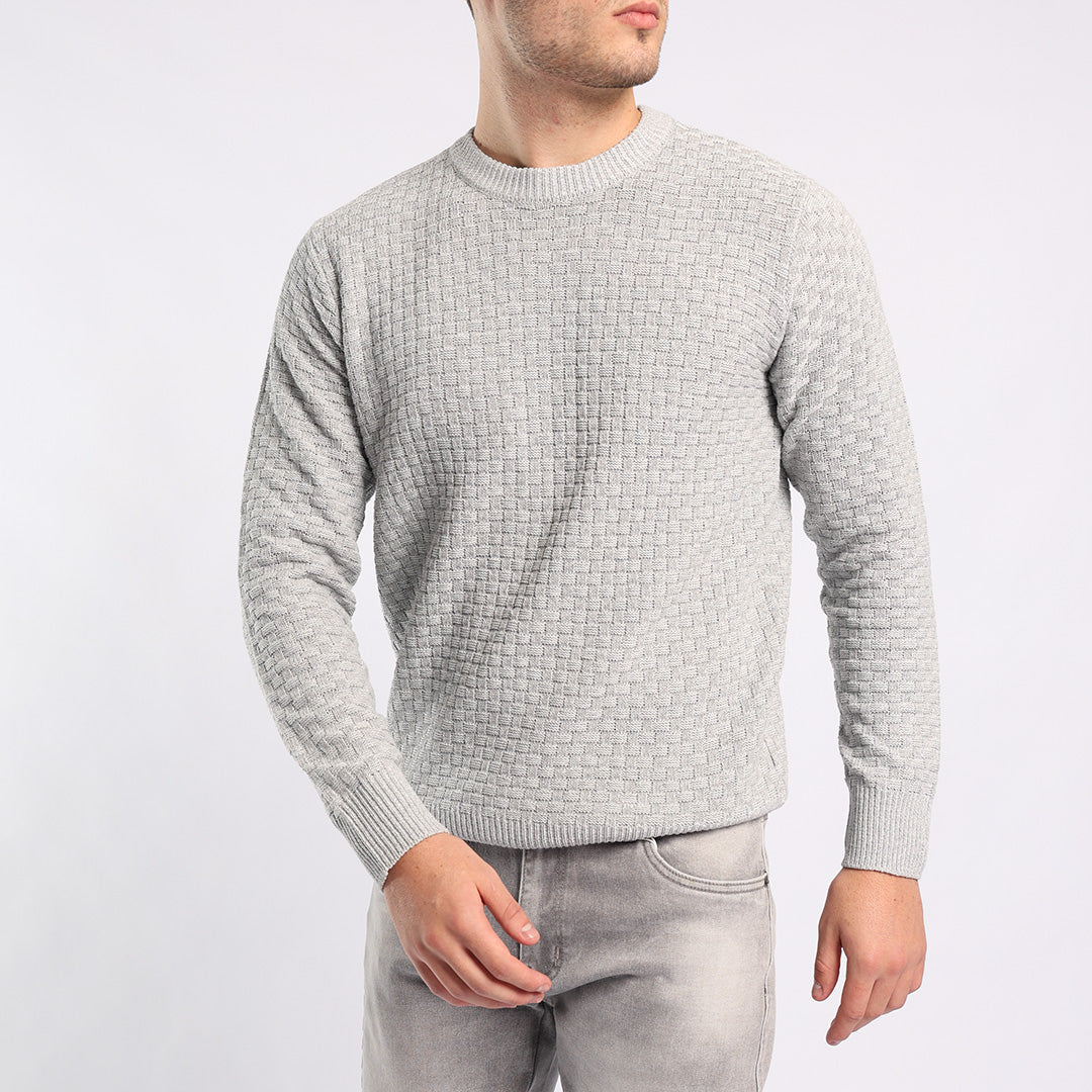 GREY TEXTURED ROUND-NECK JERSEY
