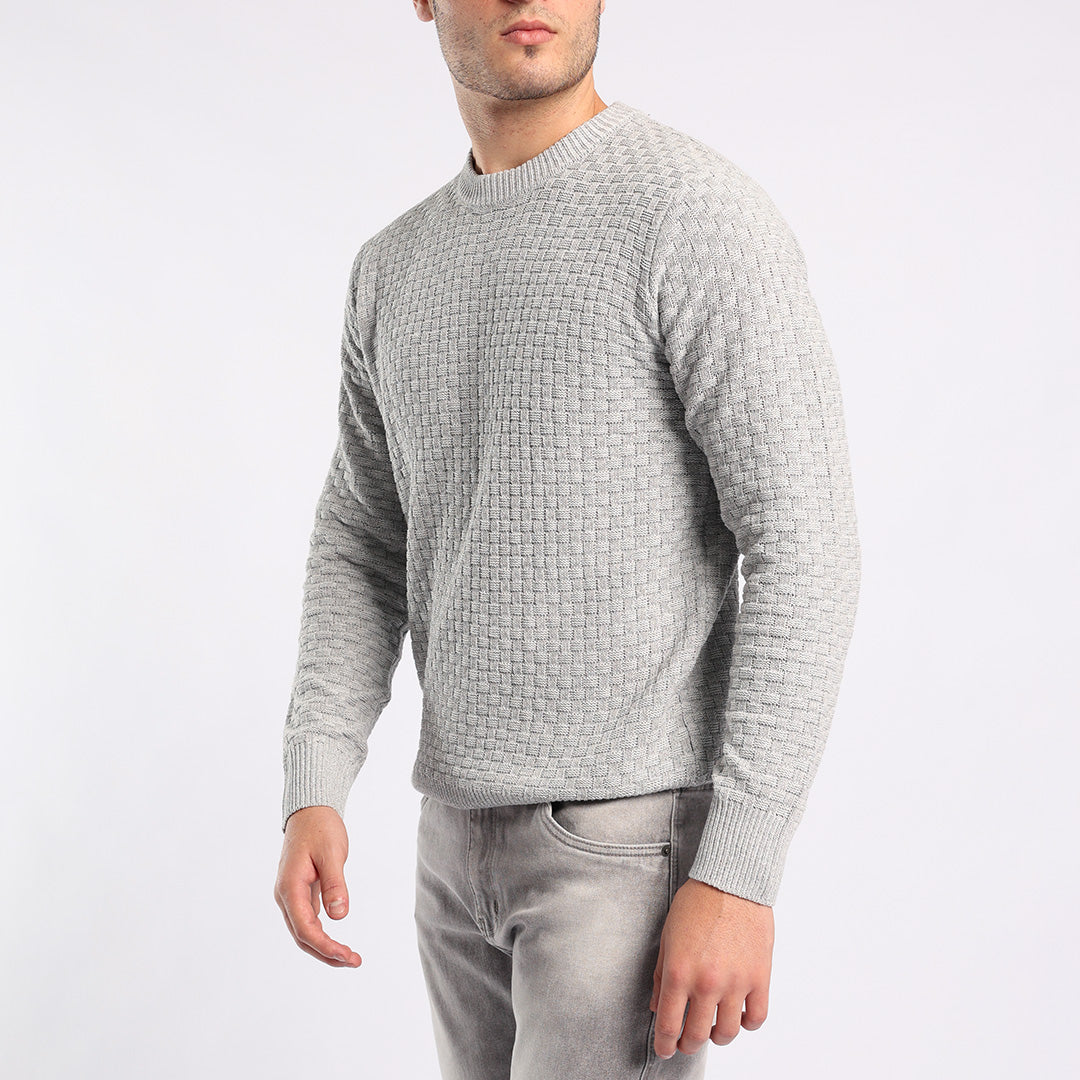 GREY TEXTURED ROUND-NECK JERSEY
