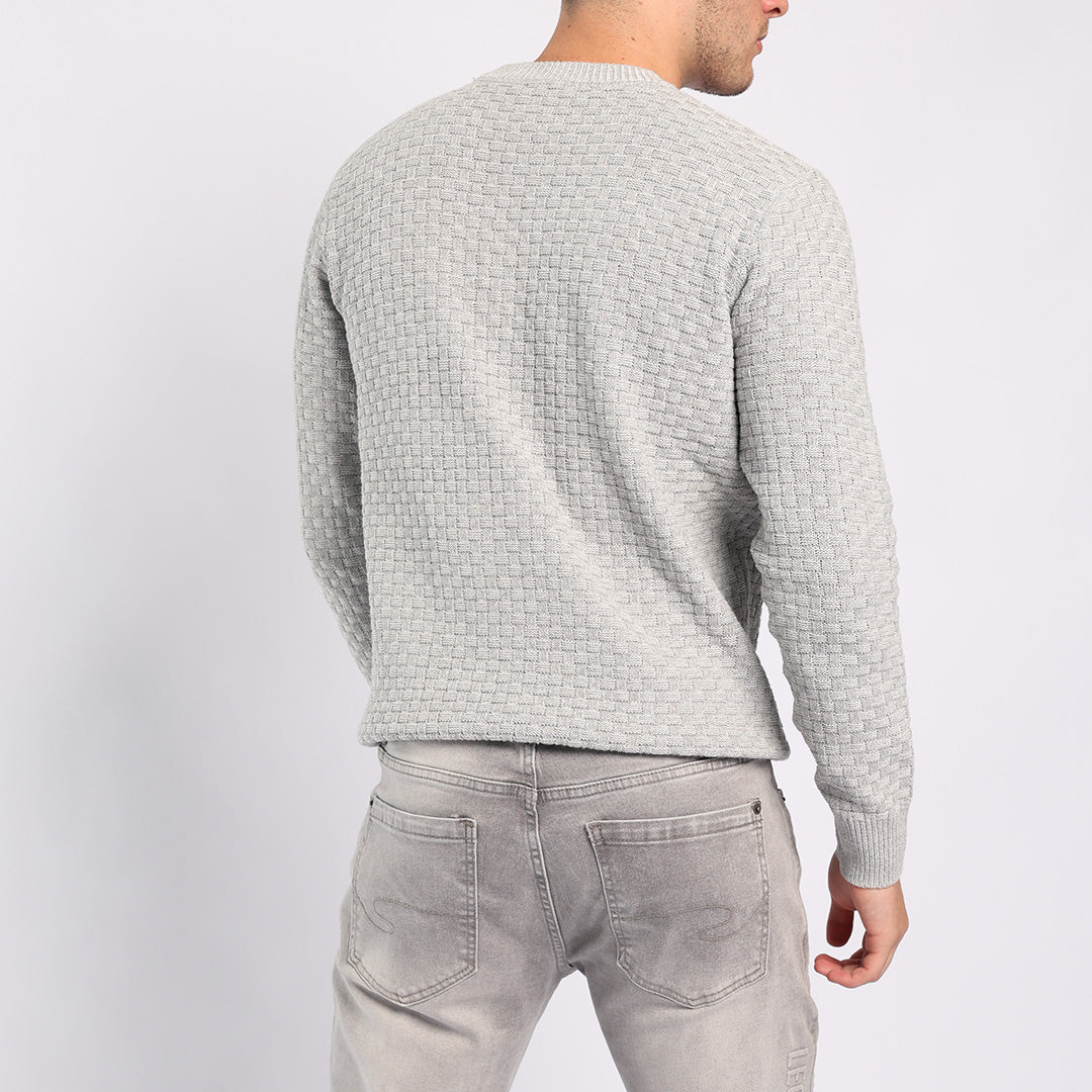 GREY TEXTURED ROUND-NECK JERSEY
