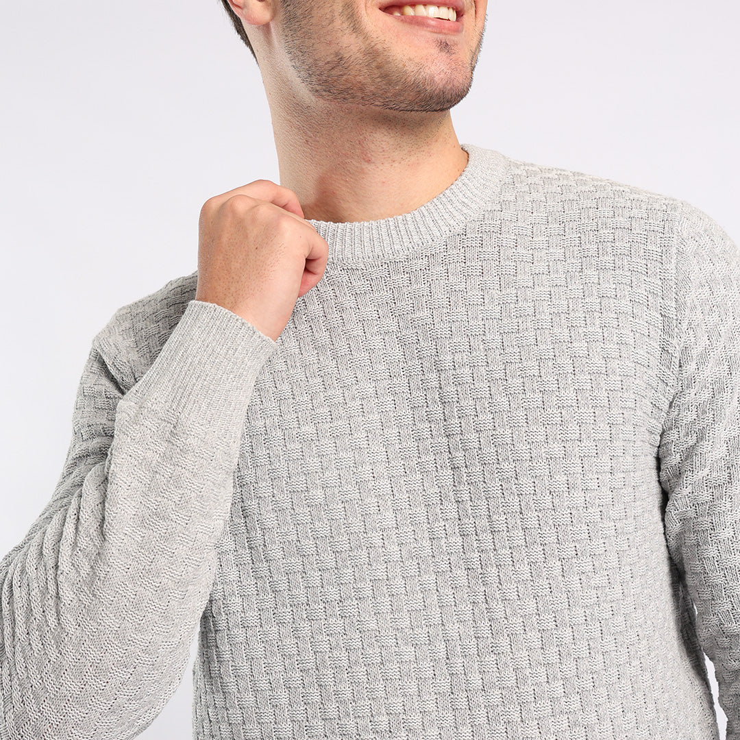 GREY TEXTURED ROUND-NECK JERSEY