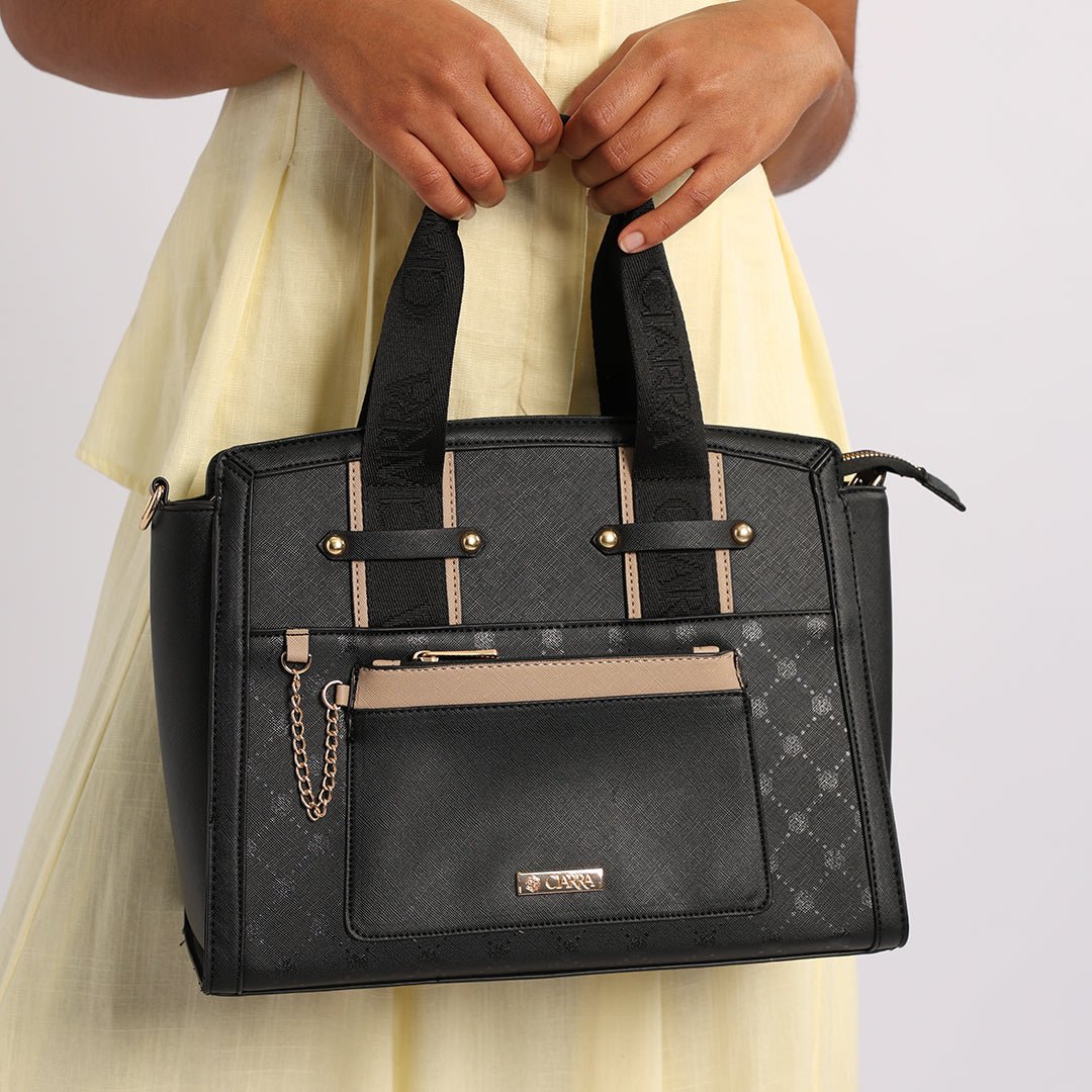 Ciarra Black Large Tote Bag.Aop Details.