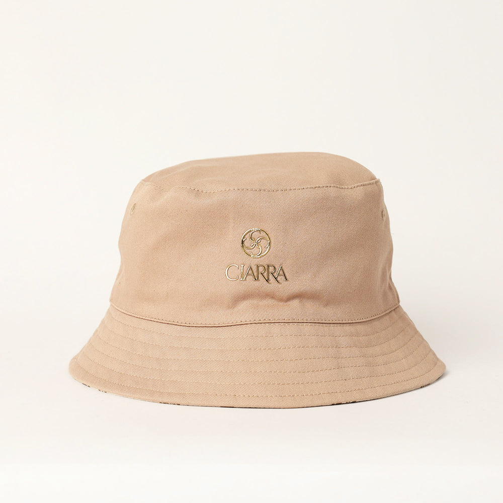 LADIES CIARRA BROWN MONOGRAM REVERSIBLE BUCKET HAT