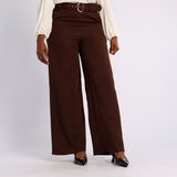 BROWN WIDE LEG PANT WITH BELT