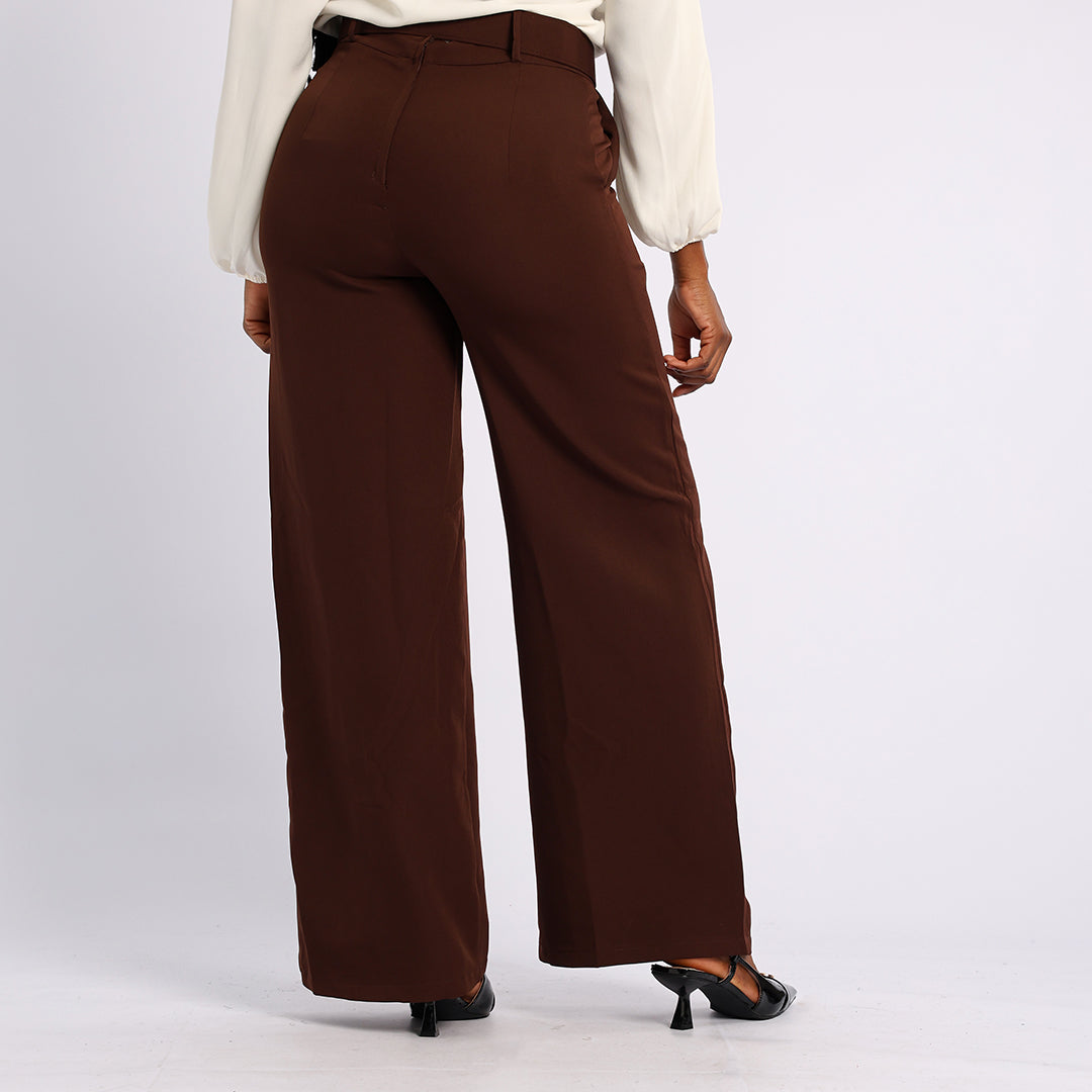 BROWN WIDE LEG PANT WITH BELT