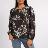 CHARCOAL FLORAL LONG SLEEVE BLOUSE