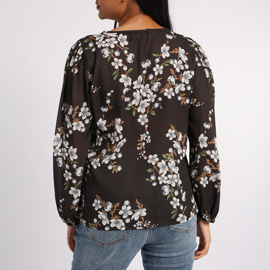 CHARCOAL FLORAL LONG SLEEVE BLOUSE