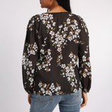 CHARCOAL FLORAL LONG SLEEVE BLOUSE