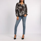 CHARCOAL FLORAL LONG SLEEVE BLOUSE