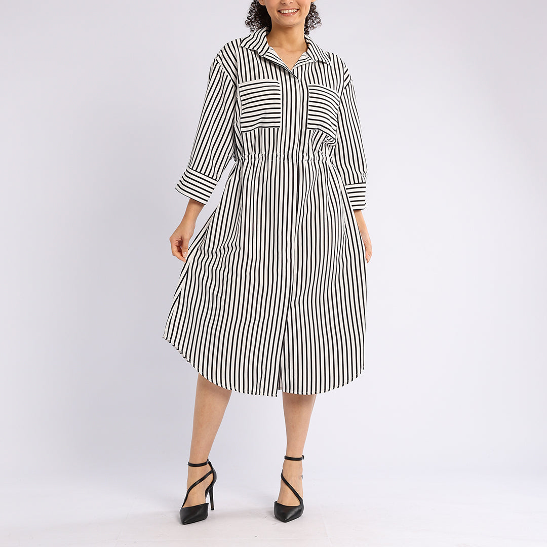 WHITE STRIPE LONG SLEEVE DRESS
